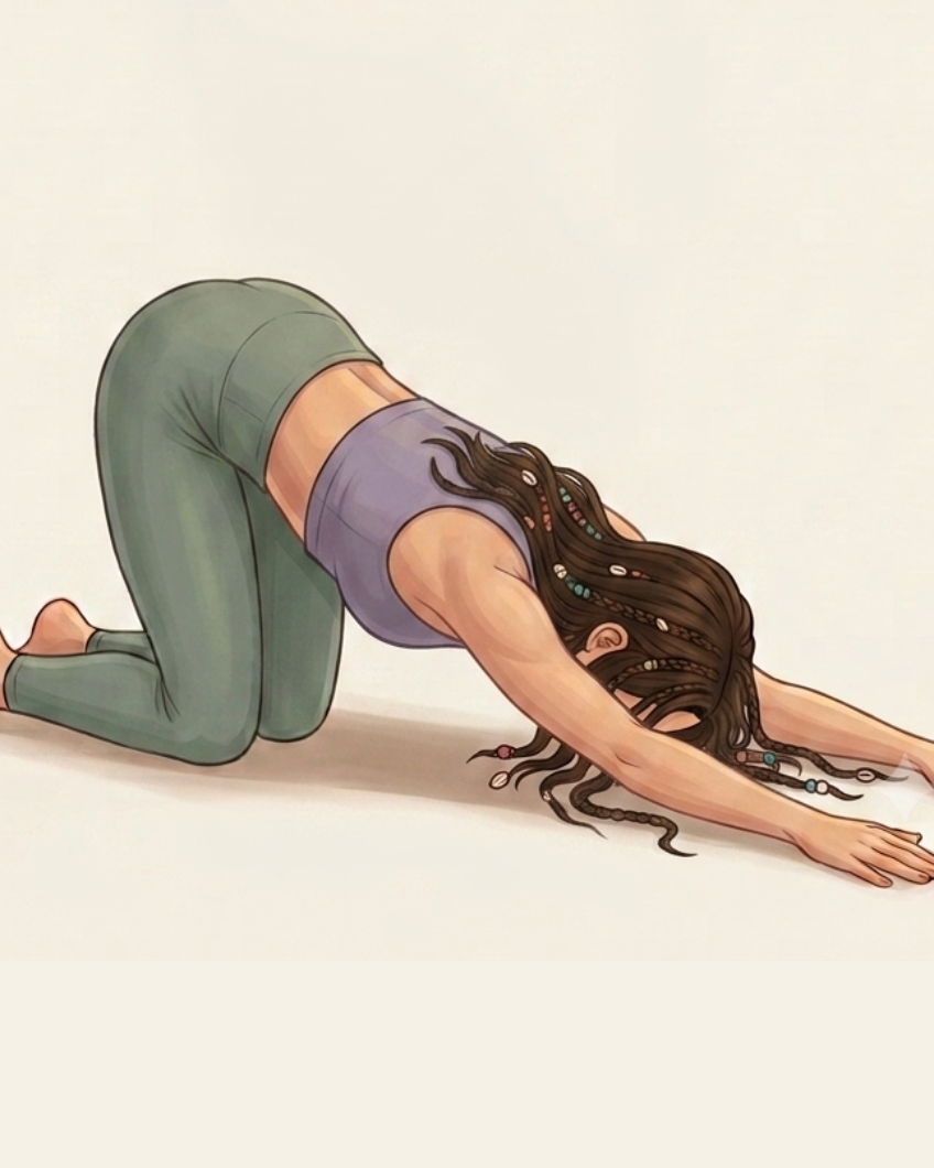 Anahatasana, le cœur qui fond, poitrine vers le sol bras tendus