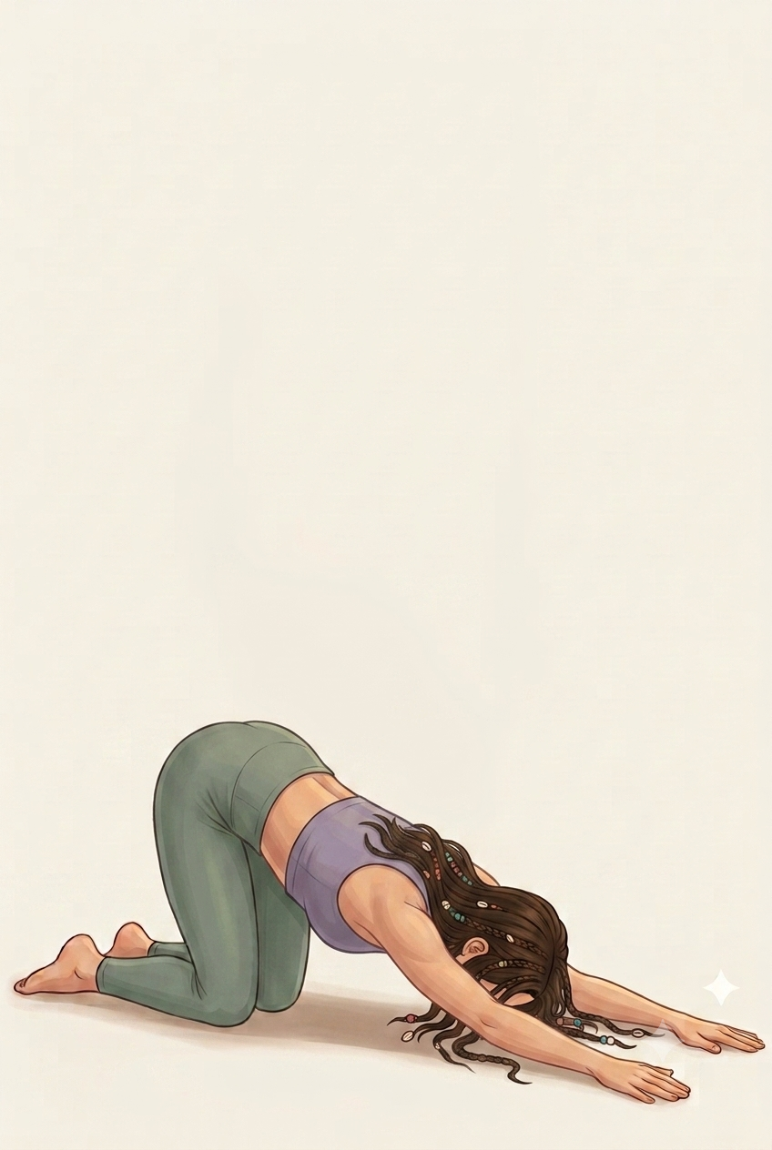 Anahatasana, le cœur qui fond - poitrine vers le sol, bras tendus